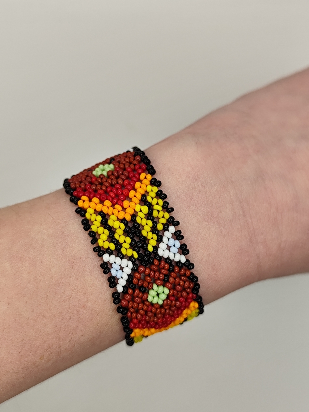 Handcrafted Red & Yellow Seed Bead Bracelet